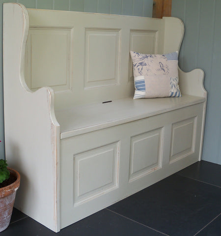 Painted monks bench with storage
