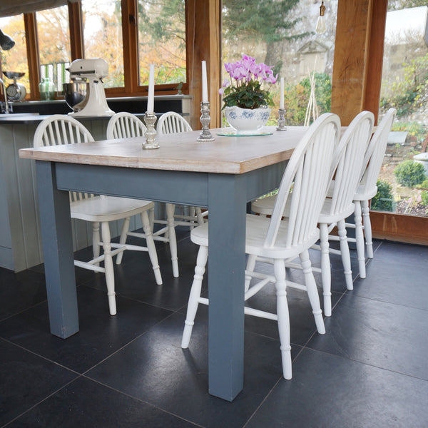 painted square leg table and hoop back chairs