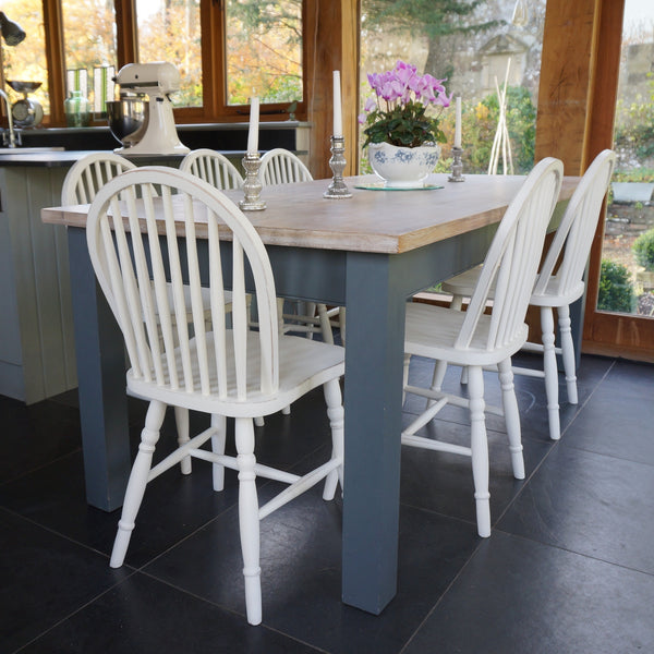 painted square leg table and hoop back chairs